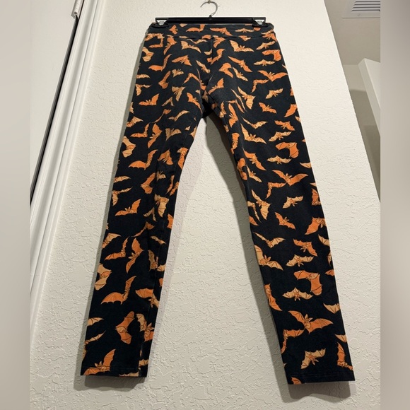 ModCloth Bat Leggings Womens Medium Black Orange Halloween Fall Pumpkin Ankle - Picture 3 of 8
